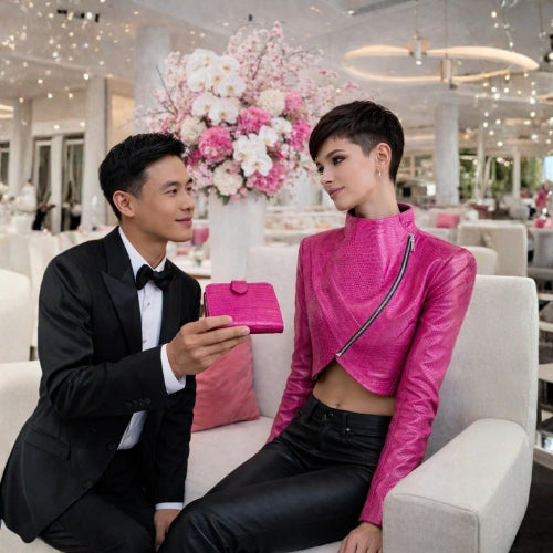 "The Aurora" Pink Square Croco Zip Around  Wallet - Some Offered The Future, A Wallet Full Of Love