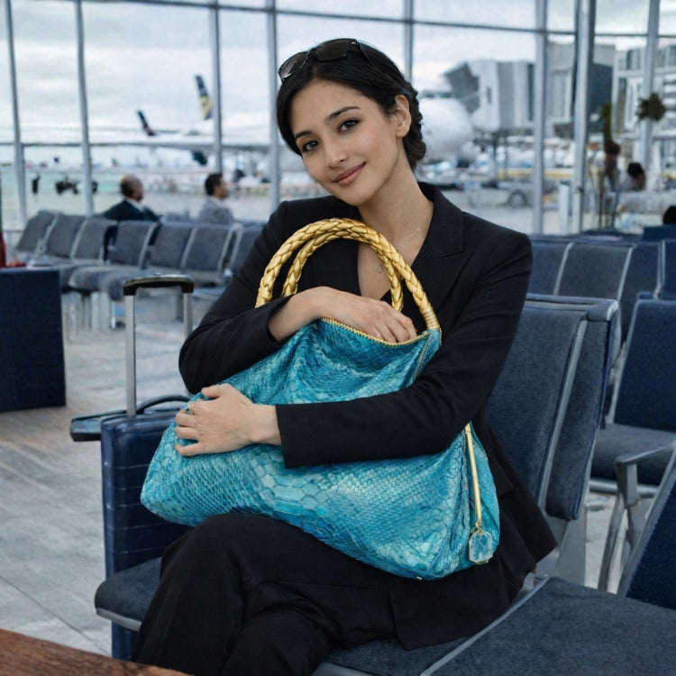 "Comfortable Chic" A Turquoise Opulent Python Shoulder Bag
